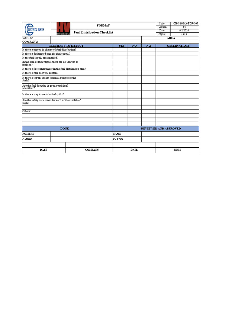 FORMAT 109 - Fuel Distribution Check List | PDF