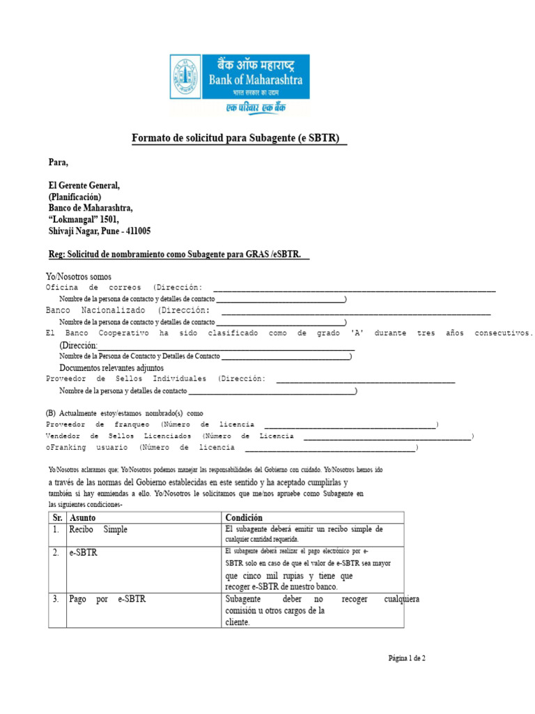 Solicitud de Subagente para eSBTR | PDF | Bancos