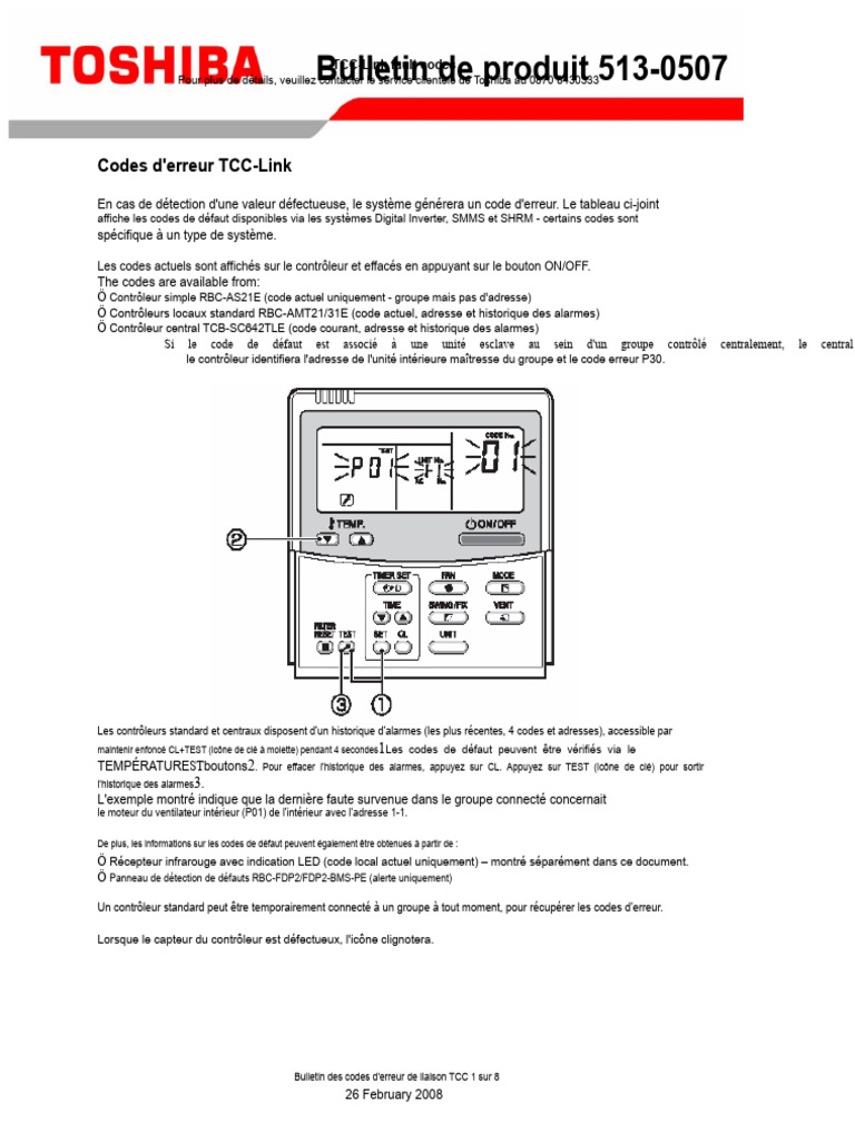 Codes d'erreur TCC-Link pour systèmes VRF | PDF | Interrupteur ...