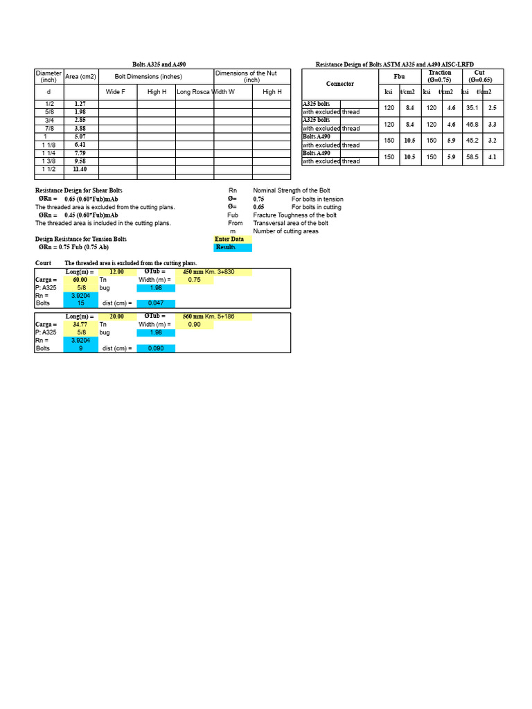 A325 and A490 Bolt Design Resistance | PDF | Screw | Mechanical Engineering