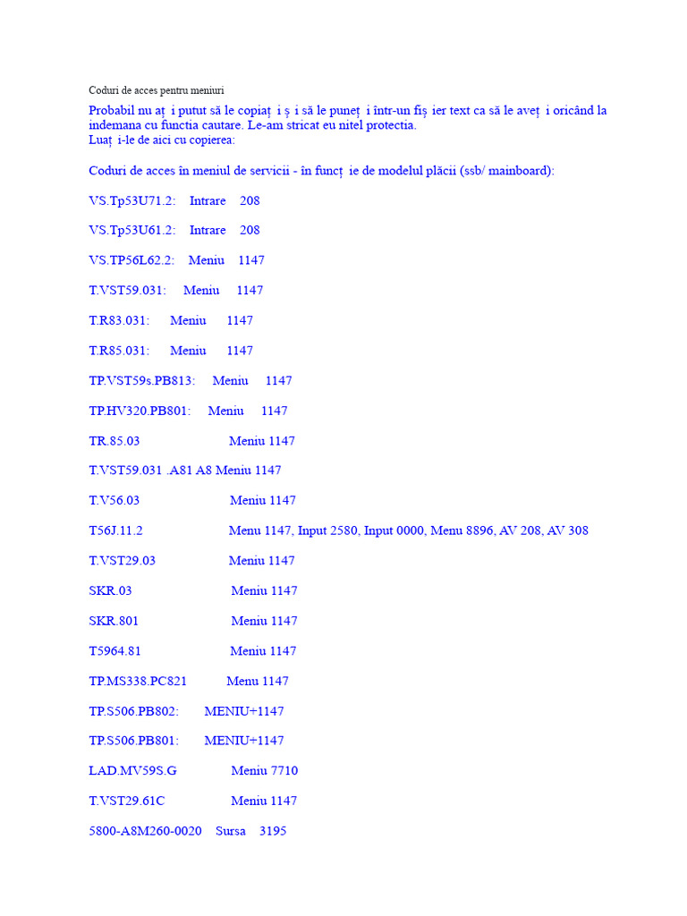 Access Codes Menus | PDF