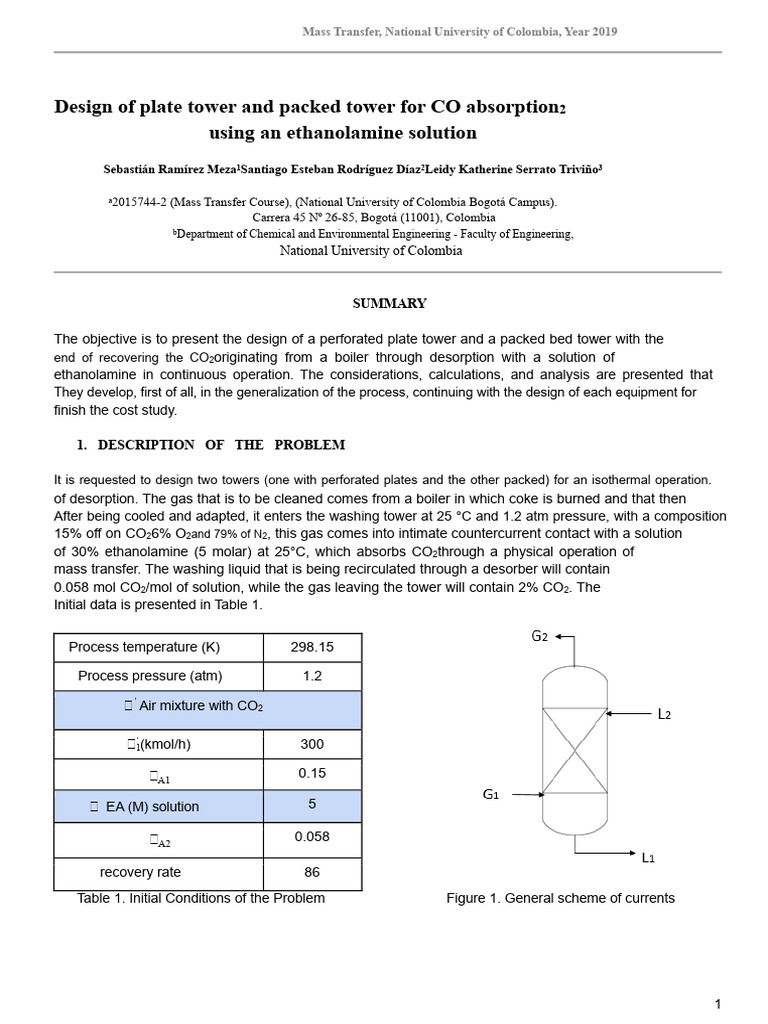 CO2 Absorption Tower Design with Ethanolamine | PDF | Carbon Dioxide ...