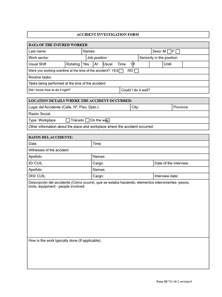 6 Accident Investigation Form Rev 0 | PDF | Accidents | Labor