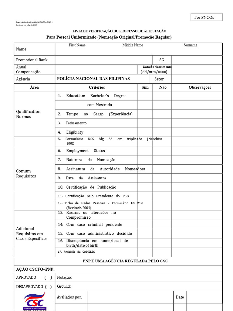 Checklist de Attestation PNP 2015 | PDF