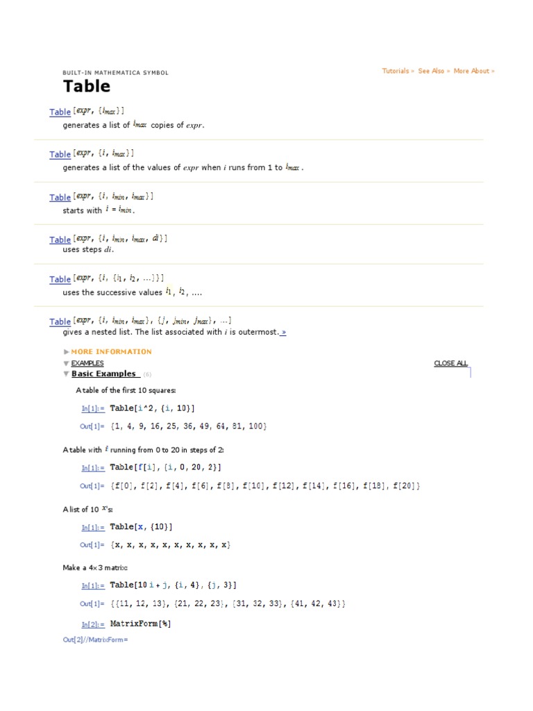 Table Funciotn | PDF