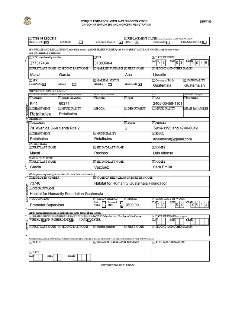 IGSS DRPT-59 Registration Form Guide | PDF | Identity Document ...