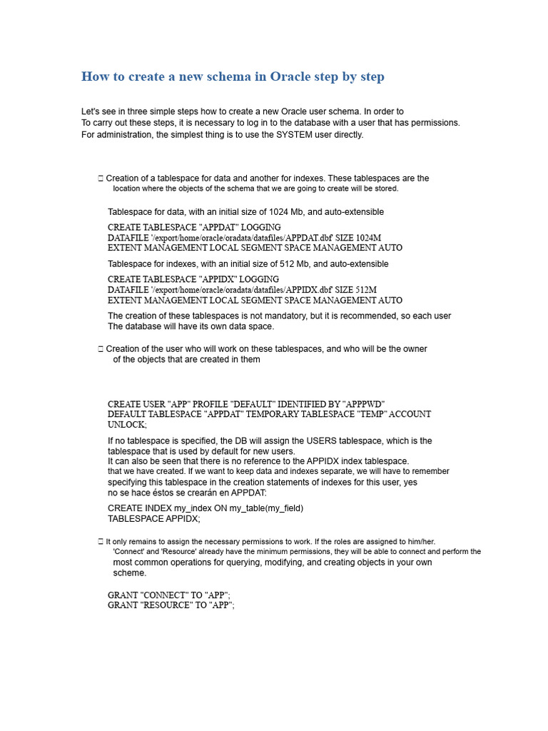Create a New Schema in Oracle | PDF | Database Schema | Databases