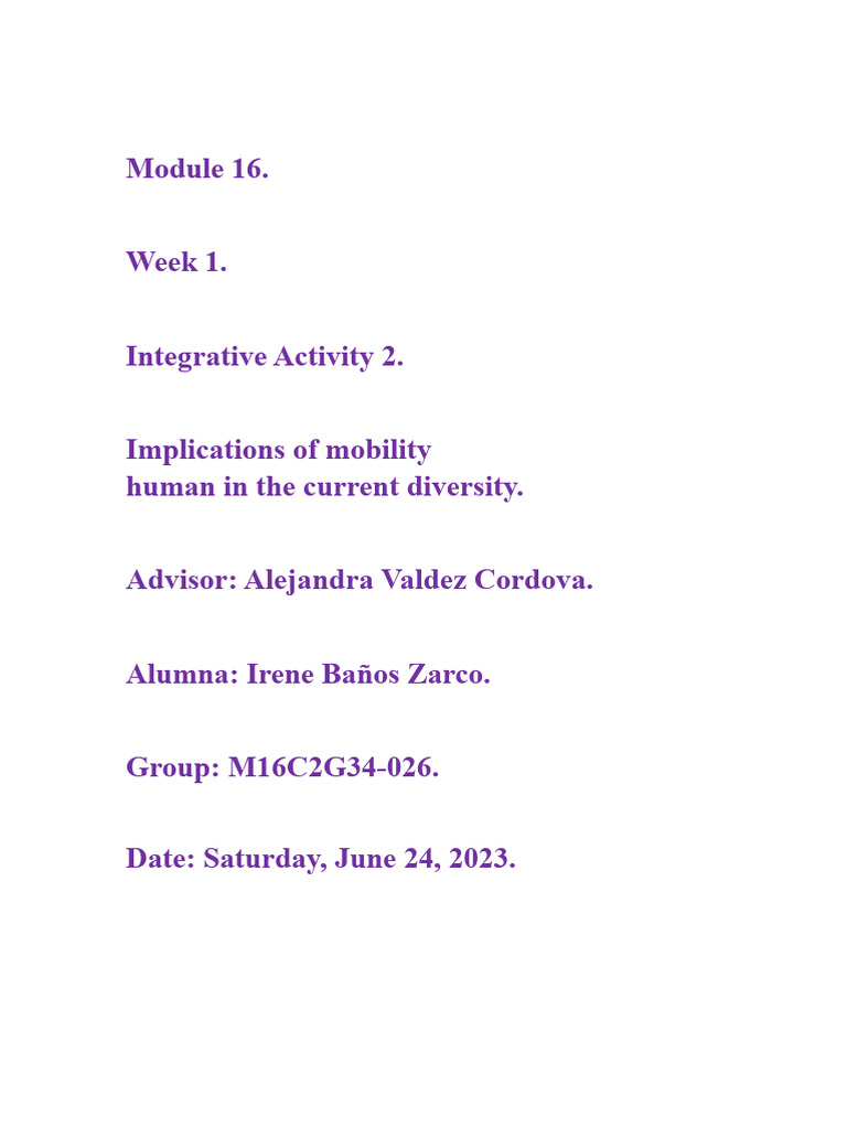 Integrative Activity 2 Module 16 | PDF | Human Migration | Immigration