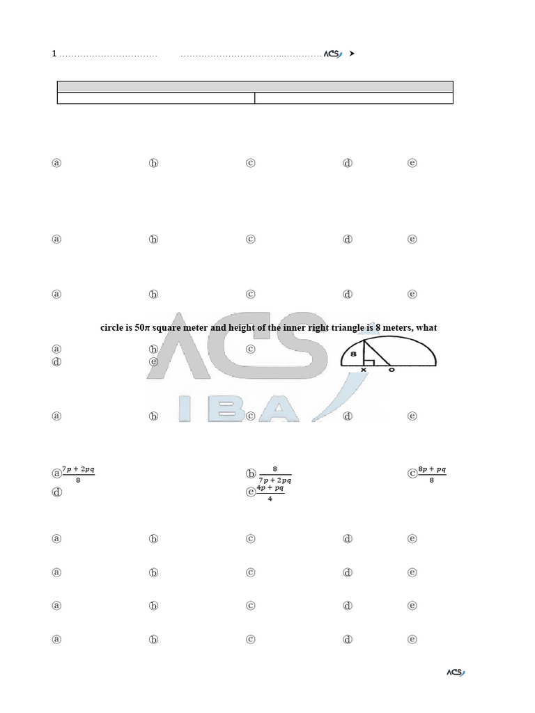 IBA BBA 2019-2020 Math Exam Questions | PDF | Area | Mathematics