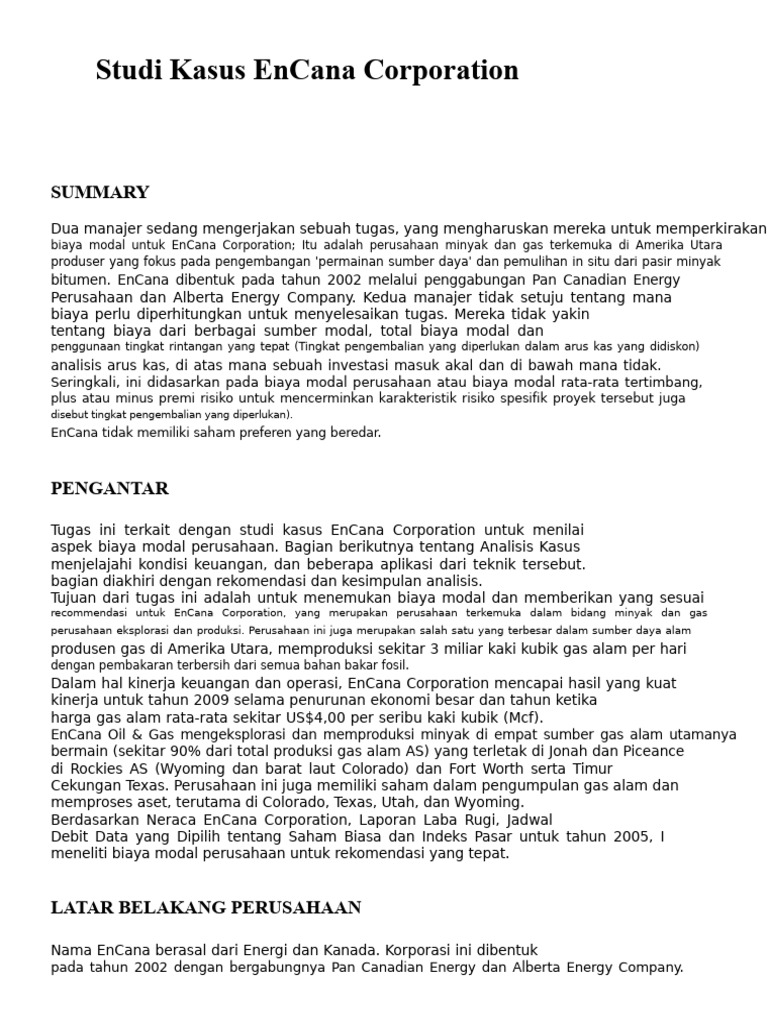 Biaya Modal EnCana Corporation 2023 | PDF