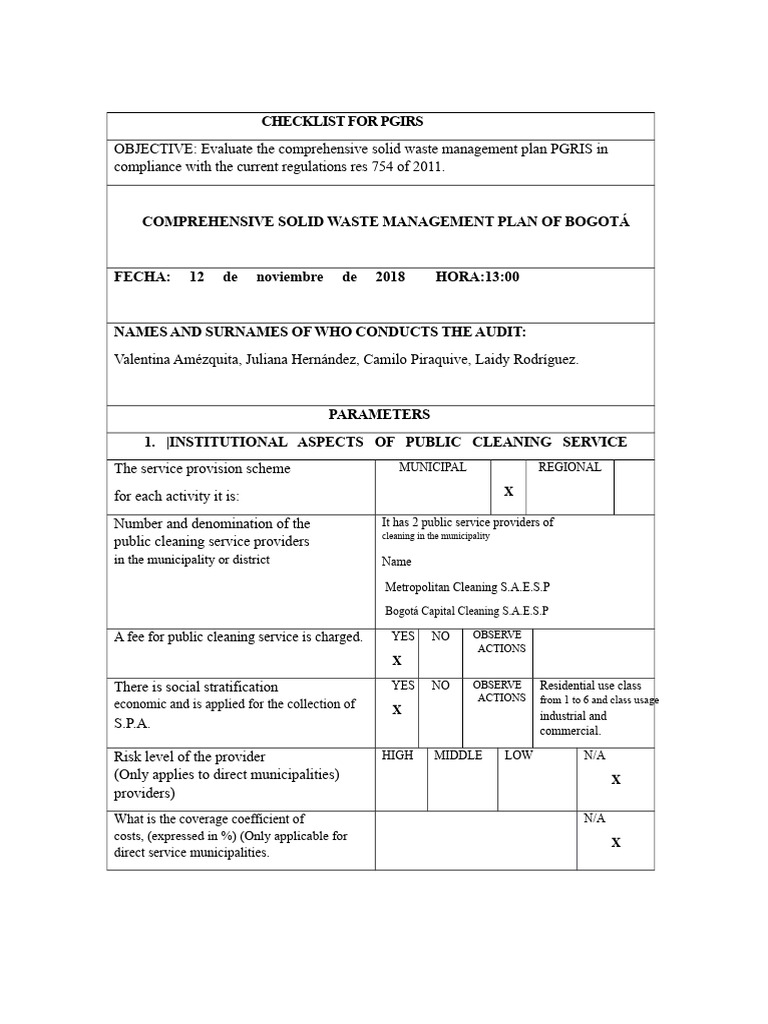 Bogotá Solid Waste Management Checklist | PDF | Waste | Waste Management