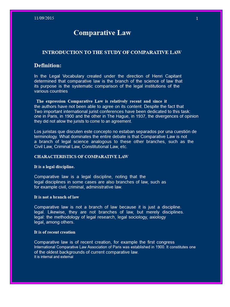 Topic I Introduction To The Study of Comparative Law. | PDF ...