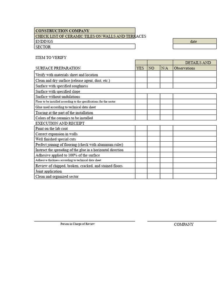 Ceramic Tile Installation Checklist | PDF