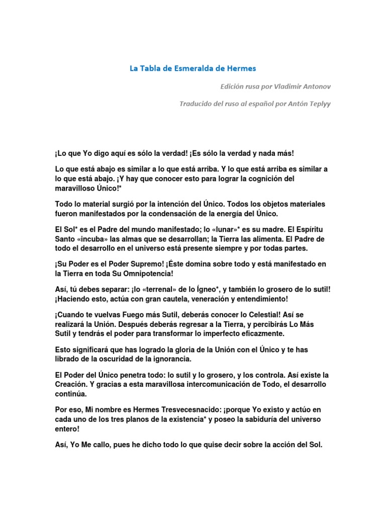 La Tabla de Esmeralda de Hermes PDF