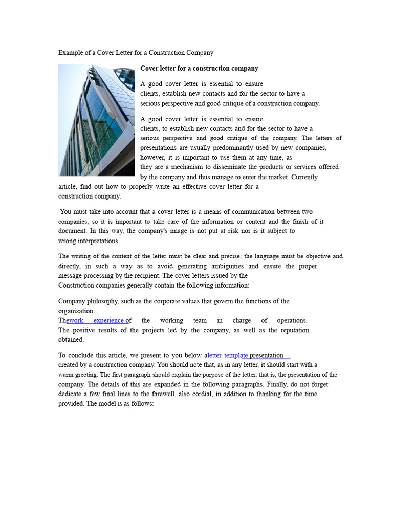 Cover Letter Template for Construction | PDF