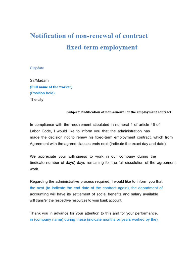 Non-Renewal of Fixed-Term Contract Notice | PDF
