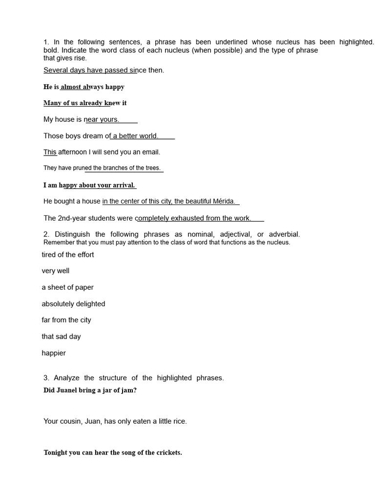 SYNTAX TYPES OF PHRASES and SYNTAX ANALYSIS 2nd ESO | PDF