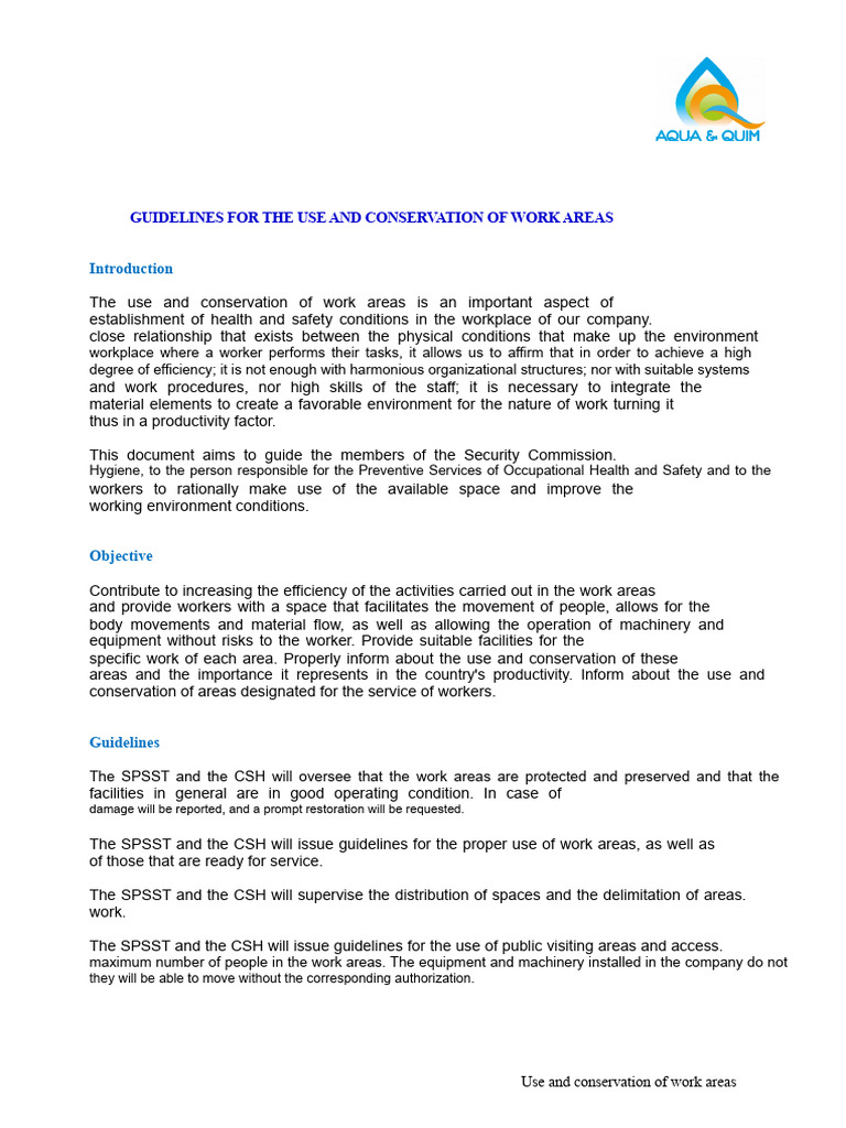 Work Area Safety and Conservation Guidelines | PDF | Occupational ...