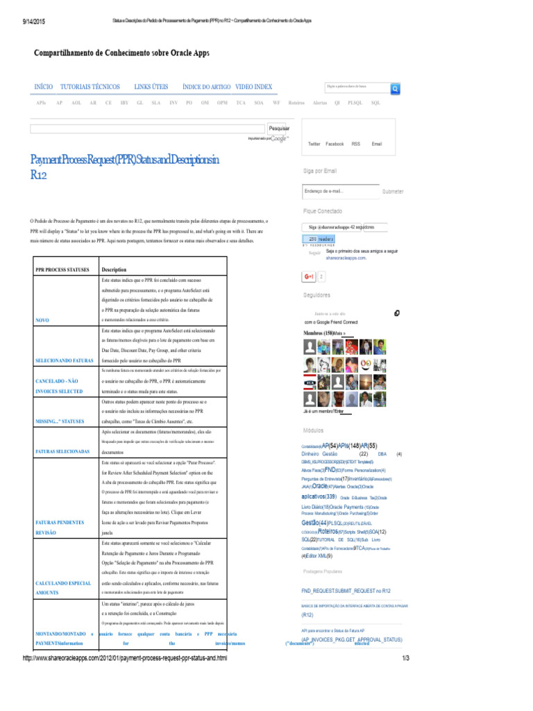 Status e Descrições do PPR no R12 | PDF | PL/SQL | Informática