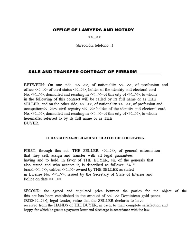 SALES AND TRANSFER CONTRACT OF A FIREARM. | PDF | Notary Public | Sales