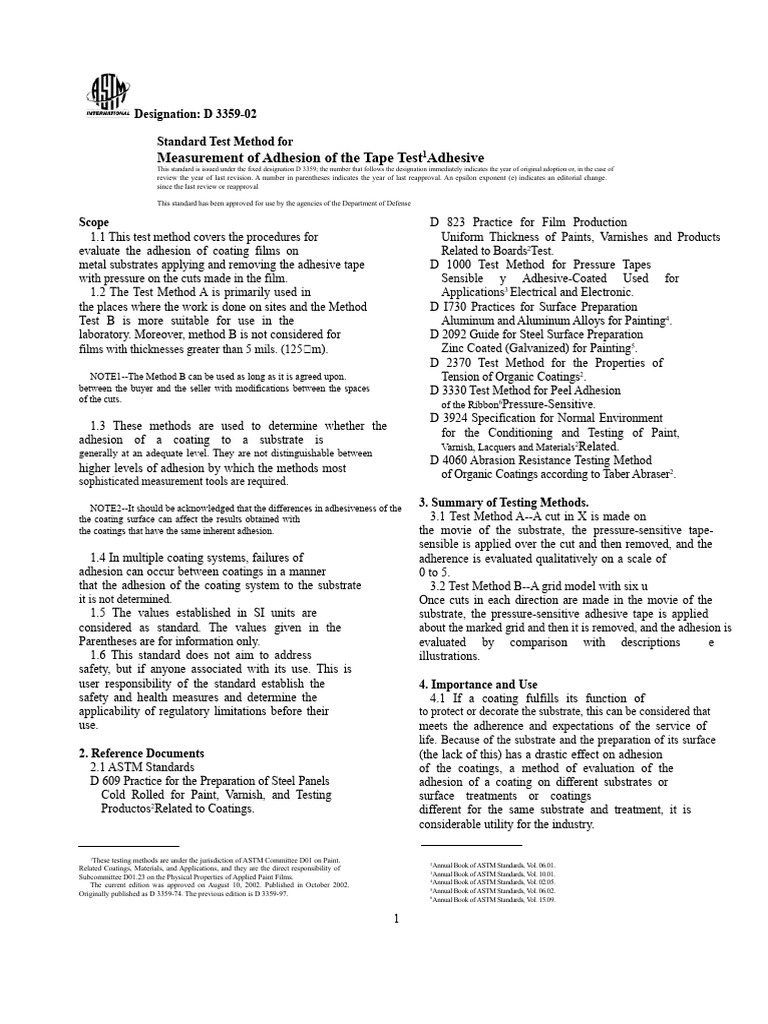 D3359-02 Medical Adhesive Tape | PDF | Adhesive | Coating