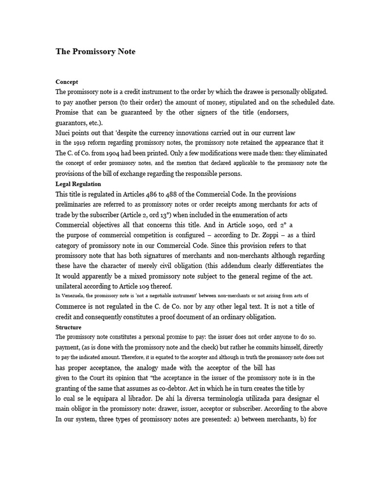 Understanding Promissory Notes in Law | PDF | Negotiable Instrument ...
