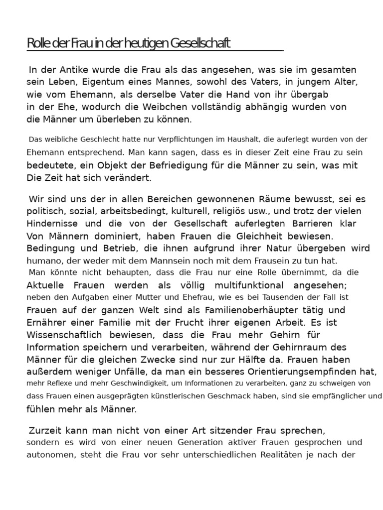 Die Rolle Der Frau in Der Heutigen Gesellschaft | PDF