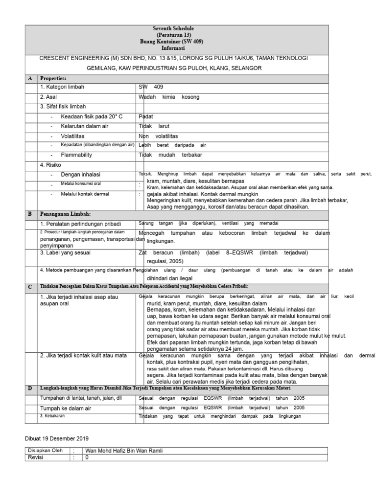 Penanganan Limbah Kimia SW 409 | PDF