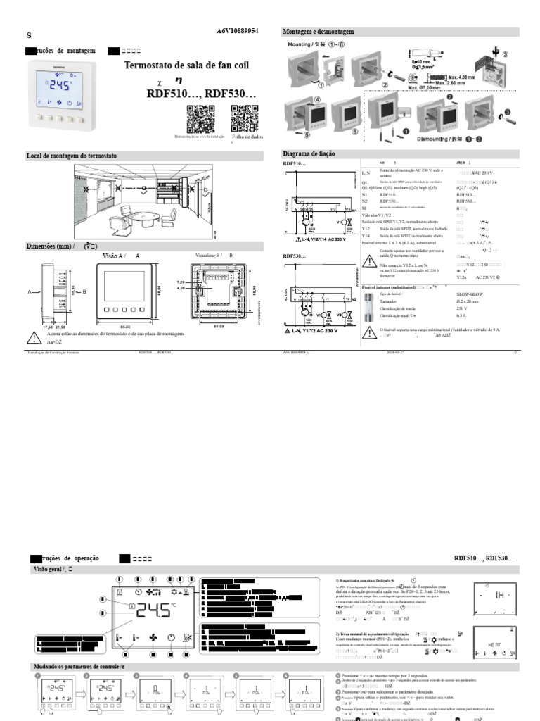 Instruções de Montagem do Termostato RDF510/RDF530 | PDF | Termostato ...