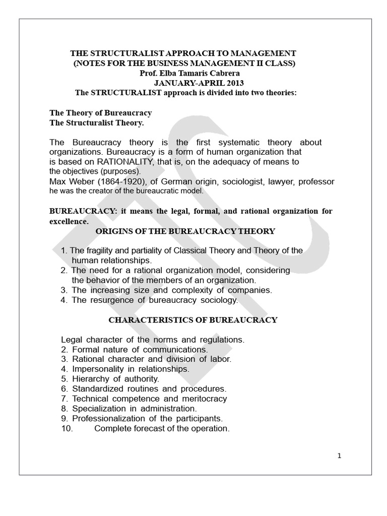 Structuralist Management Theories Explained | PDF | Bureaucracy | Max Weber