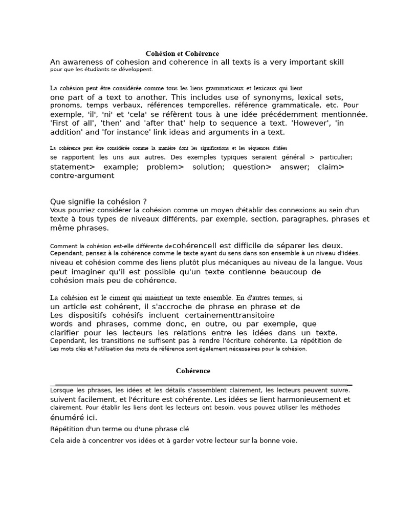 Comprendre Cohésion et Cohérence | PDF | Linguistique