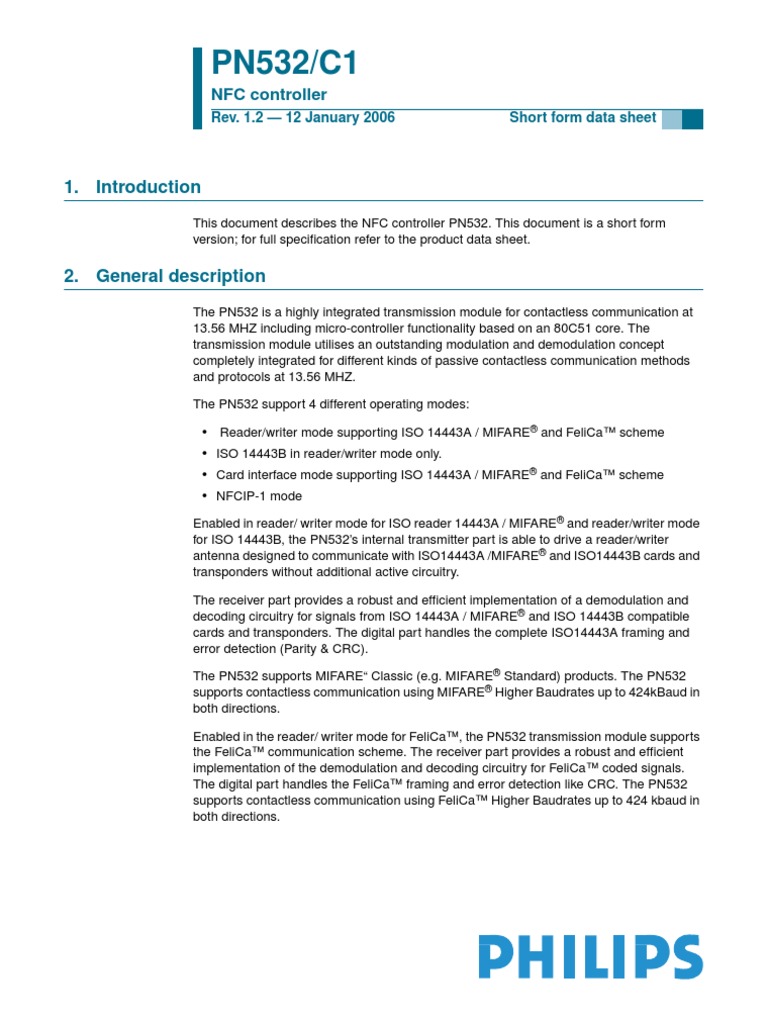PN532C1 | PDF | Near Field Communication | Power Supply