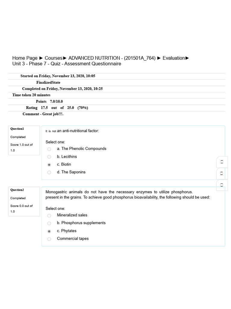 Advanced Nutrition Quiz Assessment | PDF | Foods | Yolk