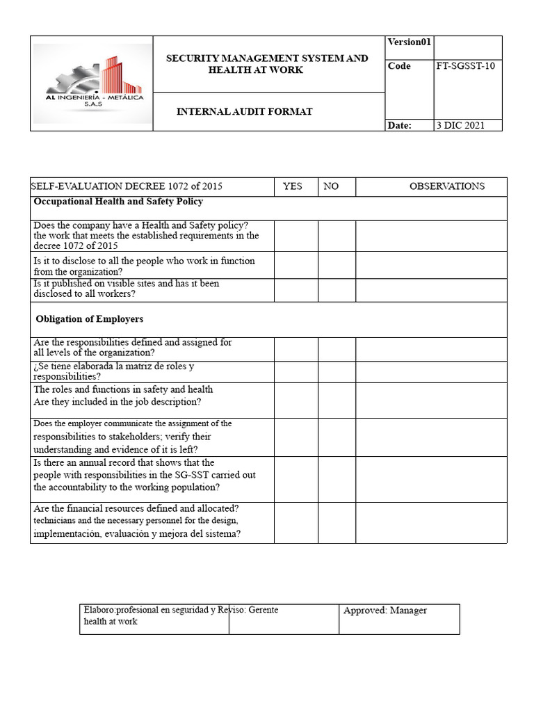 Occupational Health & Safety Audit Guide | PDF | Occupational Safety ...