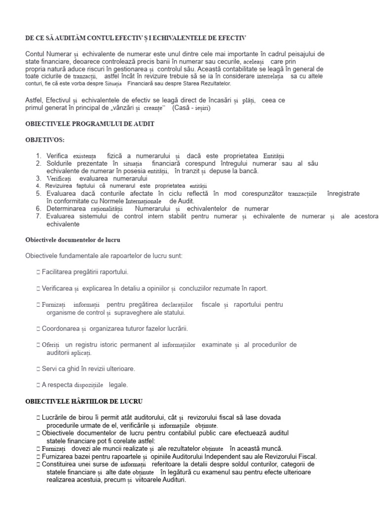 De Ce Să Audităm Contul de Numerar Și Echivalente de Numerar | PDF