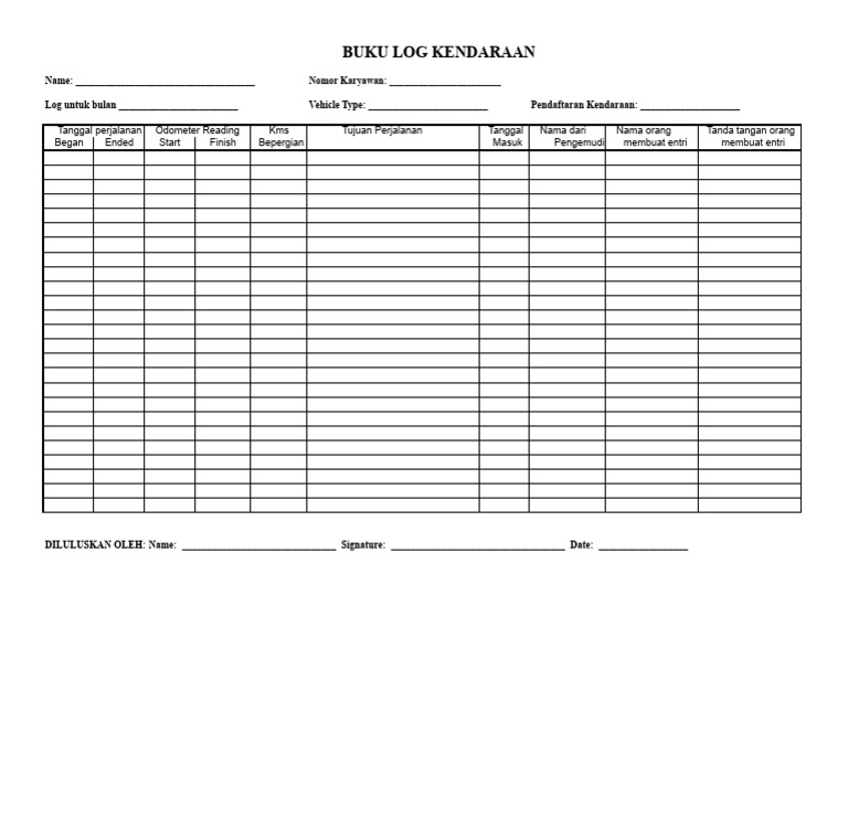 Buku Log Kendaraan Bulanan | PDF