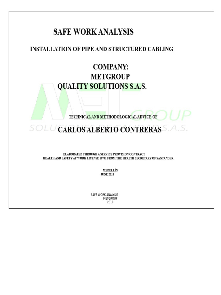 Safe Work Analysis: Pipe & Cabling Installation | PDF | Personal ...