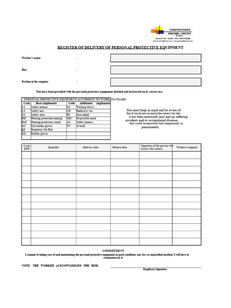 Personal Protective Equipment Delivery Record | PDF | Personal ...