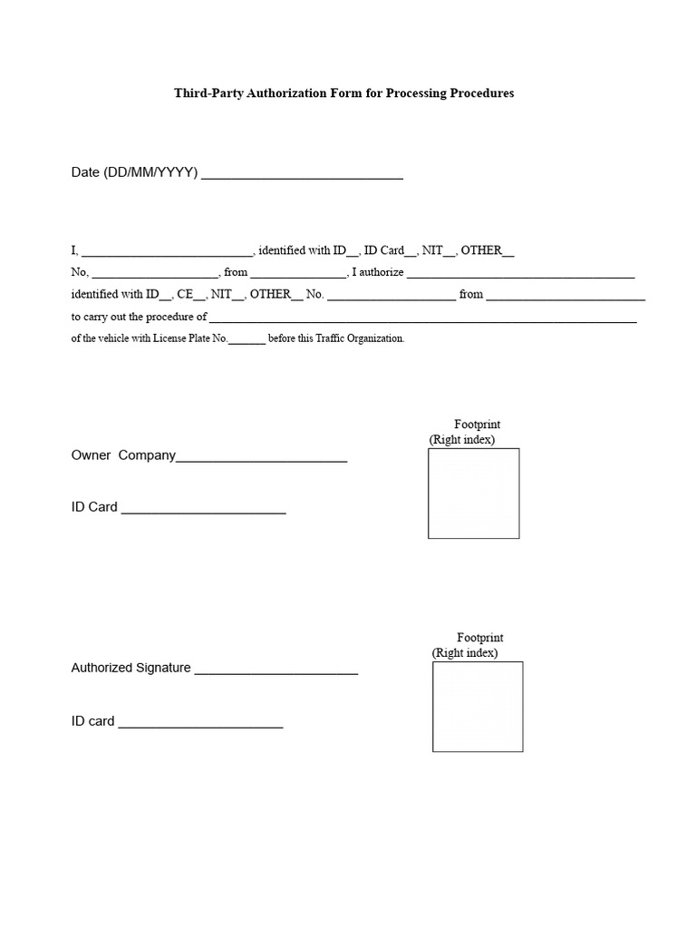 Authorization Format For Third Parties To Carry Out Procedures PDF | PDF