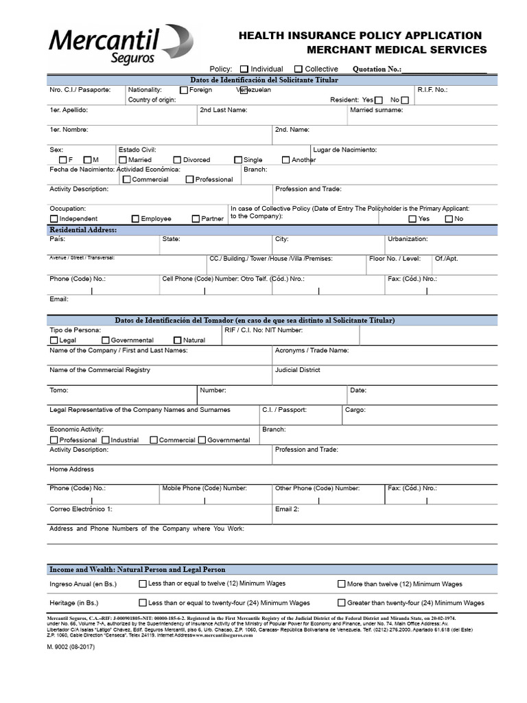 Health Insurance Policy Application Form | PDF | Insurance | Blood ...