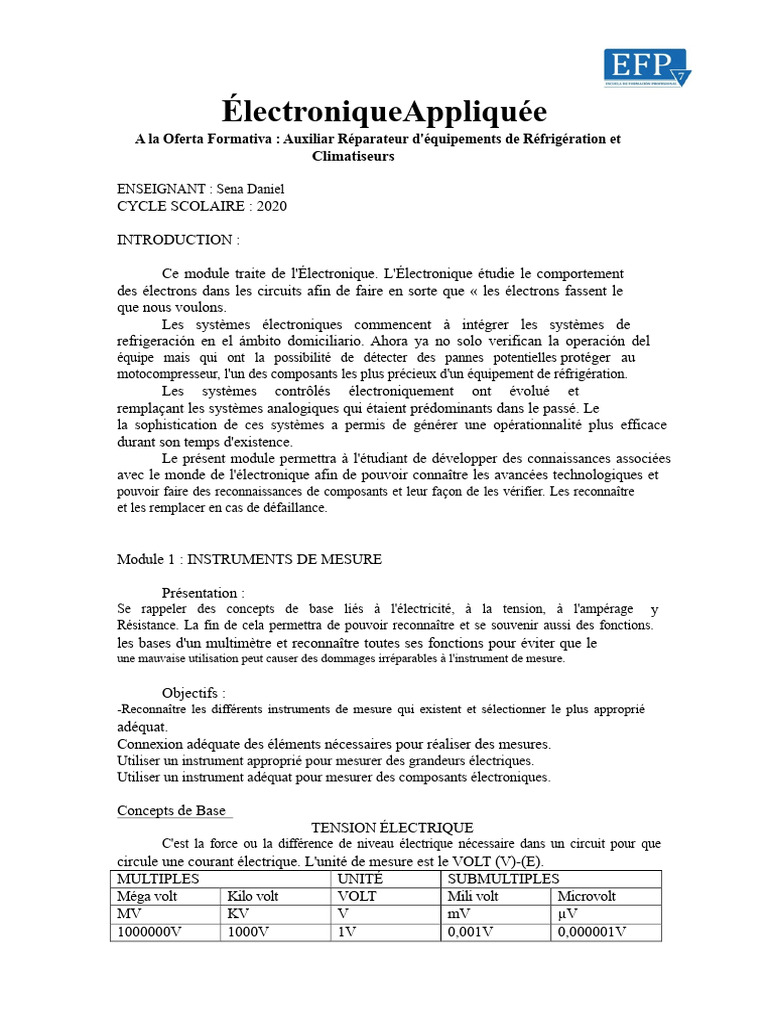 Instruments de mesure en électronique | PDF | Courant électrique ...