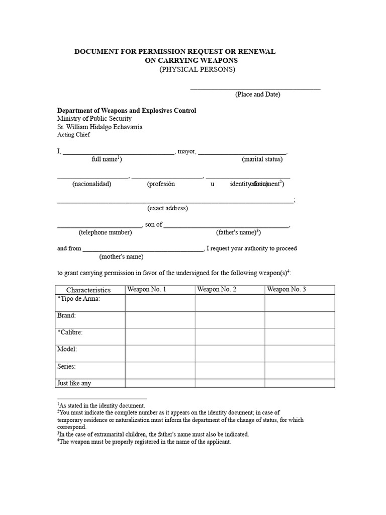 Weapon Carrying Permission Request | PDF | Identity Document ...