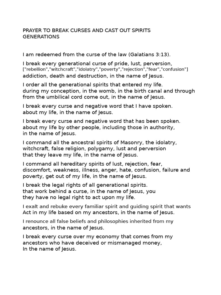 Break Generational Curses Prayer | PDF | Jesus | Religious Belief And ...