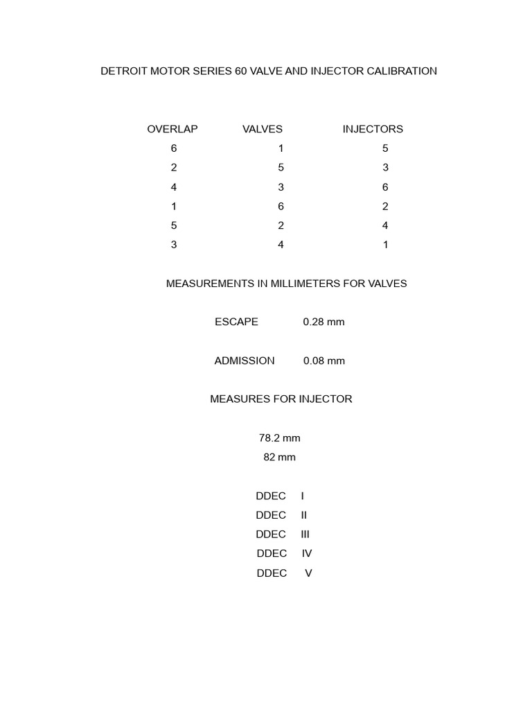 Detroit Motor Series 60 Calibration Specs | PDF