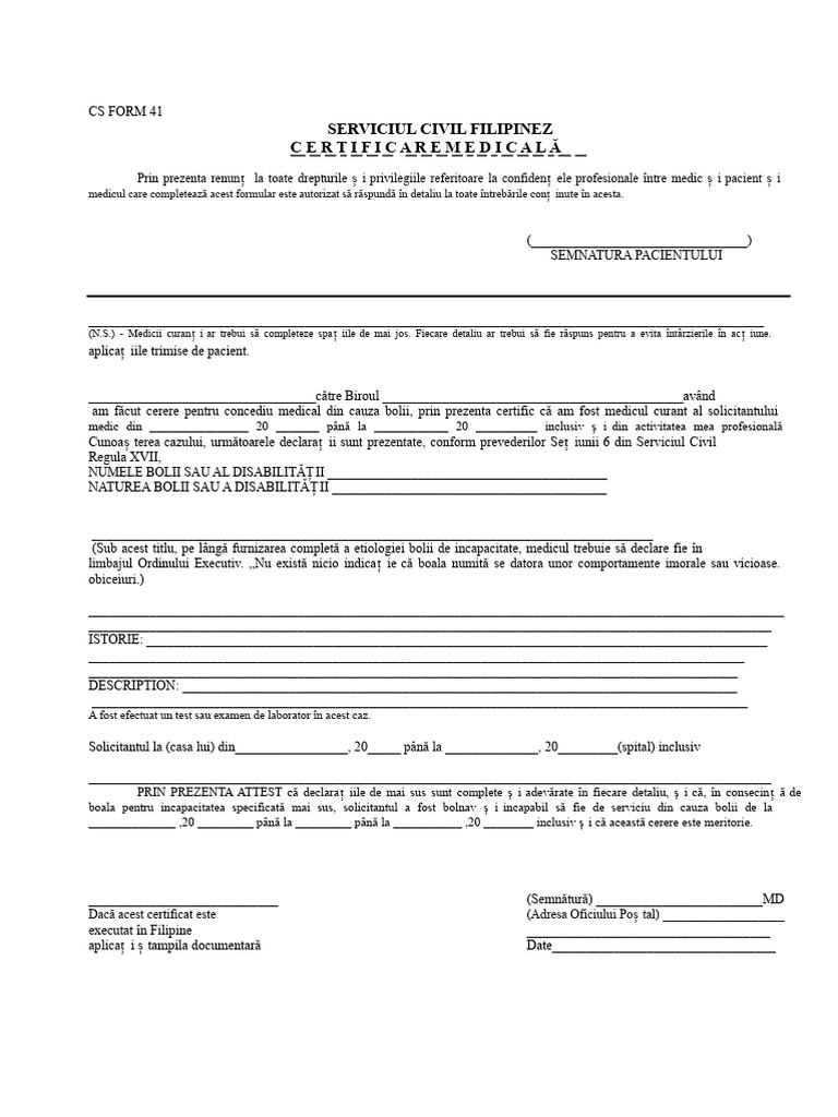 CS-Form-41-CSC-Certificatul Medical PDF | PDF