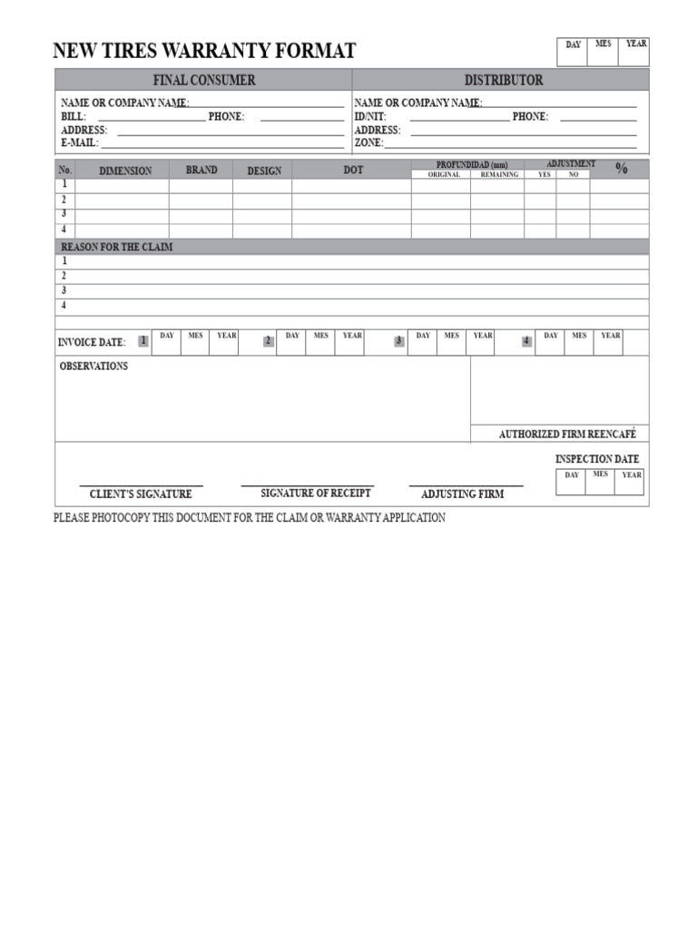 New Tires Warranty Claim Form | PDF