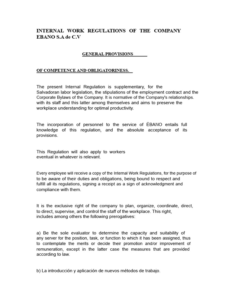 Company Internal Work Regulations | PDF | Salary | Overtime
