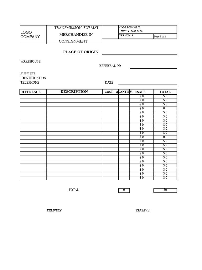 Merchandise Consignment Document 2007 | PDF | Business | Service Industries