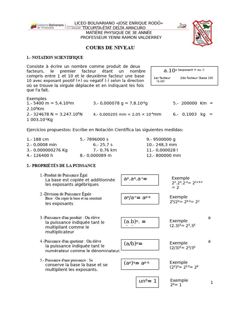 Notation Scientifique et Propriétés des Puissances | PDF | Physique ...