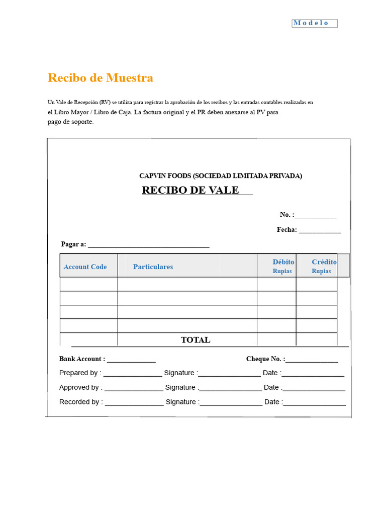 Recibo de Muestra para Vale de Recepción | PDF